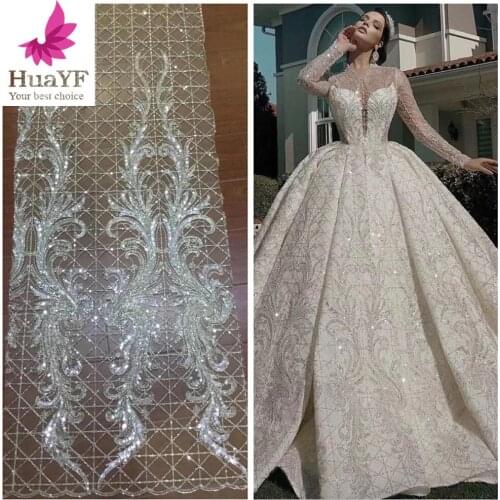 2020 New Beads Sequins Lace Fabric Luxury Evening Dress French Design Can Choose Off White HY1352