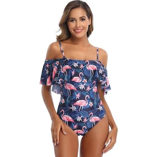 2021 New Sexy Off The Shoulder Swimwear Ruffle One Piece Swimsuit Print Monokini Plus Size Bathing Suit Beachwear Swimming Suit