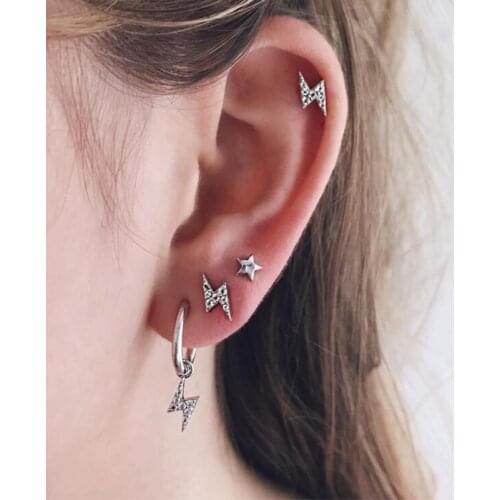 New Fashion Simple Stud Earring Lightning Five-pointed Star Earring Crystal Combination Suit Womens Earring Set Wholesale