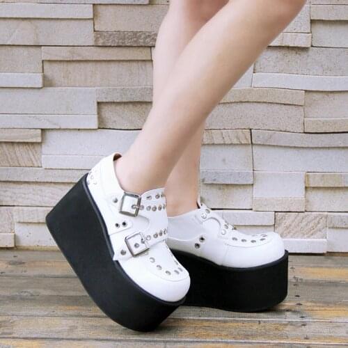 Angelic imprint New Arrival Punk Lolita style flock Leather Women High Heel Chunky Heel shoes size 35-46 7003