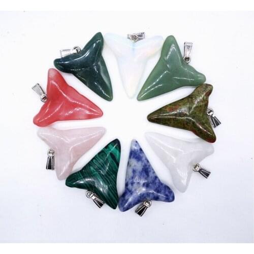 Wholesale assorted mixed natural stone Shark tooth shape pendants for jewelry making 8pcs/lot free shipping