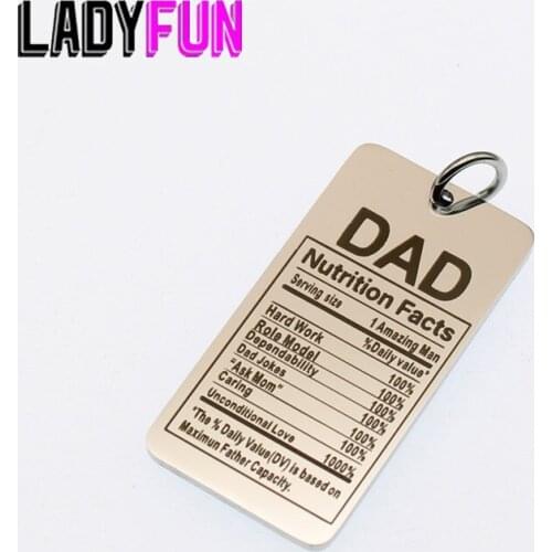 Dad Father Gifts Charm Stainless Steel Words Charms DAD Nutrition Facts Pendant Charms High Polish Mirror Surface Pendant 10pcs