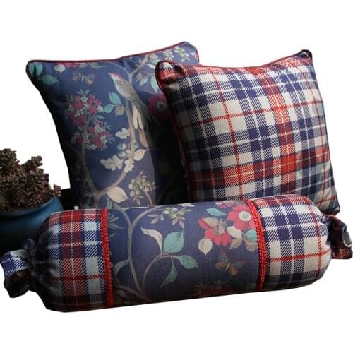 Pastrol cotton linen throw pillow cover backrest plaid cushion cover waist pillow case cylindrical pillow
