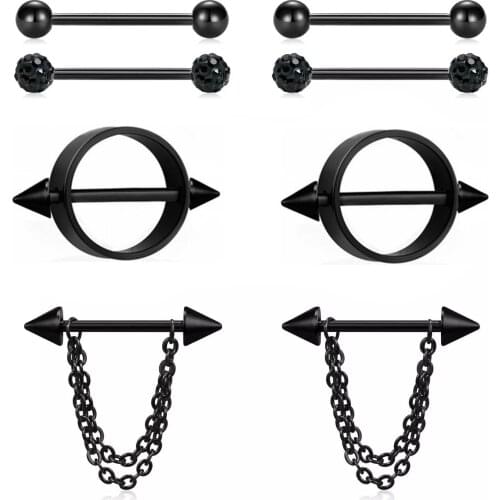 2pcs 14G Black Glitter Crystal Nipple Piercing Bar Sexy Tongue Piercing Ring Barbell Heart Nipple Rings Pircing Charming Jewelry