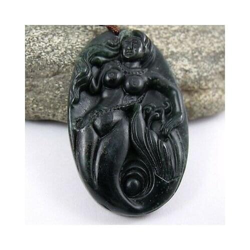 Sea-maid Black Green Jade Amulet Pendant 228