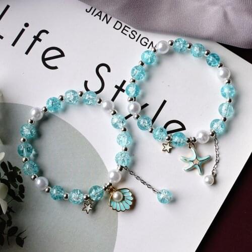 Popcorn Starfish Bracelet With Crystal Pearl Conch Girlfriends Glass Jewelry #YXS40