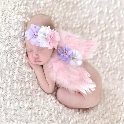 Angel Feather Wings Baby Girl Flowers Headband Hair Head Bands Photo Shoot Accessories For Newborns Hairband Photography Props