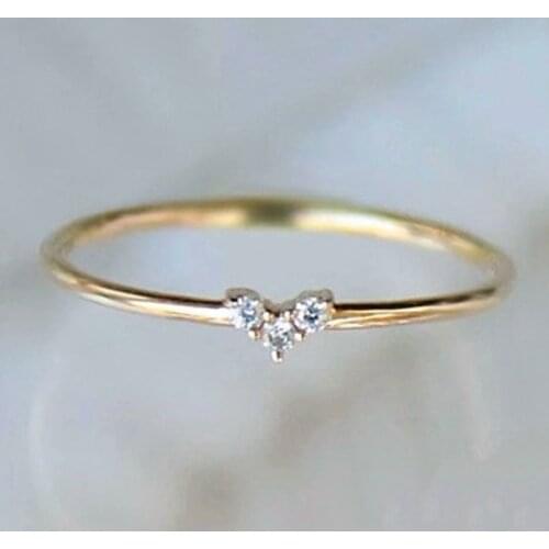 Simple Heart Crystal Rings For Women Female Chic Dainty Thin Rings Delicate Rings Gold Wedding Jewelry Bague Femme