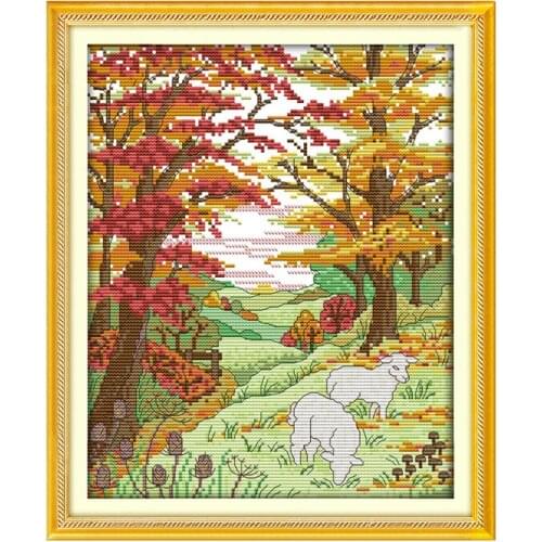 Joy Sunday cross stitch kit 14 11CT count cross stitch sheep on the mountain landscape pattern printing manual DIY embroidery