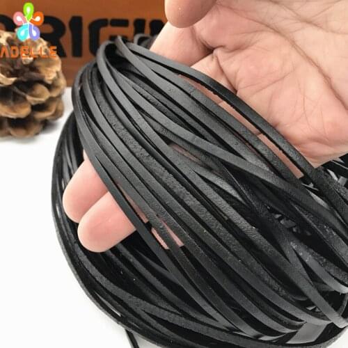 High Quality black GENUINE LEATHER FLAT String CORD Thong 3mm / 5mm / 8mm/10mm DIY accessory necklace bracelet free shipping 10m