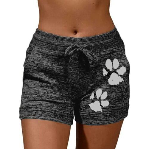 New Women Summer Fast Drying Drawstring Cat Paw Print Shorts Cute Lace Up High Waist Elastic Cotton Short Female Casual Shorts