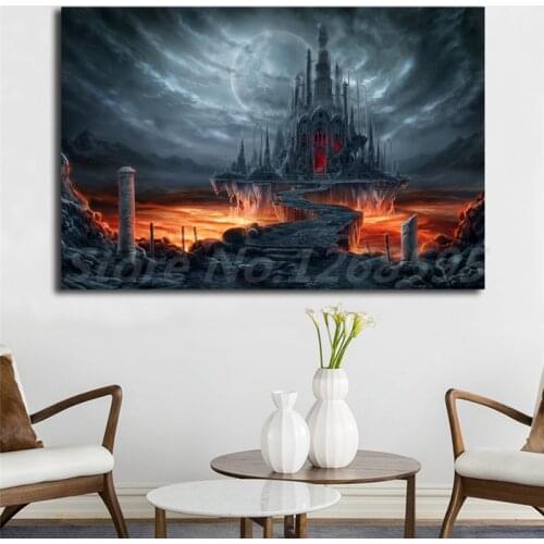 Skyrim Gothic Castle Dark Moon Raven Wallpaper Canvas Posters Prints Wall Art Painting Decorative Picture Modern Home Decoration