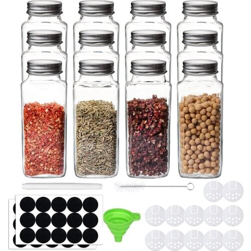 12 Pieces Kitchen Glass Spice Jars Kitchen Salt and Pepper Shakers Spice Storage Box Storage Containers Free Seasoning Stickers