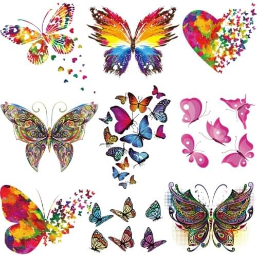 Colorful Butterflys Patches Iron On For Clothing T-shirt Applique Heat Transfer Vinyl Insects Patch Stickers Thermal Press