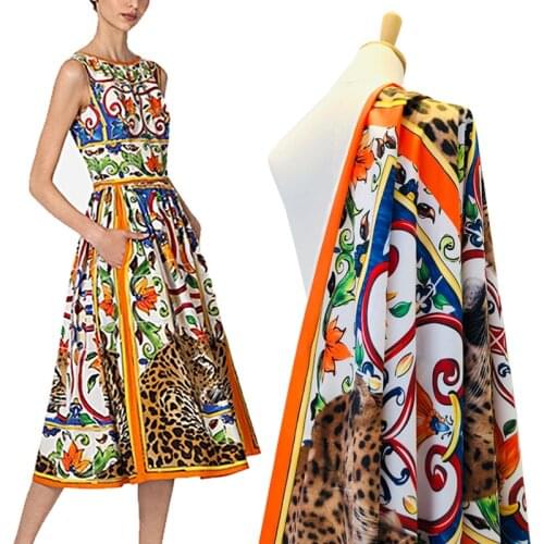 Tiger printed polyester fabric cloth 146 cm width fashion womens shirt dress childrens clothing handmade DIY fabric