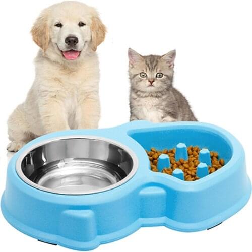 UPSKY Dual-use Cat Dog Bowls Slow Feeder Bowl And stainless Steel Bowl Prevent Obesity Non-slip Pet Bowls For Small Dogs Cats