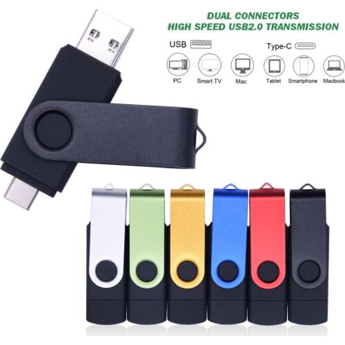 Rotated OTG Flash drive pendrive 32GB 16GB 64GB 128GB USB Flash Drive for Type-C android phone tablet PC notebook 100% capacity