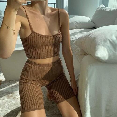 UVRCOS Womens Tracksuit Shorts Female Summer Sportwear 2021 Solid Color Elastic Slim Camisole Two Piece Set Streetwear Outfits