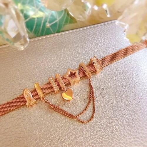 High quality store 1:1 100% 925 silver sterling pink gold current security lock freight Pandora bracelet free