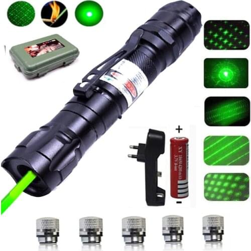 Green Laser Pointer lazer Sight Series Powerful Flashlight device 532nm 5mW Adjustable Focus lasers pen+18650 Battery