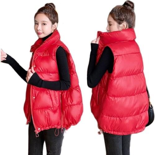 New Autumn Winter Women Cotton Waistcoat Korean Style Stand-Up Collar Down Cotton Sleeveless Vest Jacket Outerwear 5XL 2021