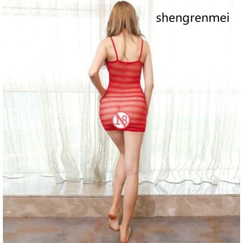 Shengrenmei 2019 Sexy Lingerie Red Mesh Babydoll Teddy Women Catsuit Lady Stripe Cosplay Dress Erotic Costumes Dropshipping