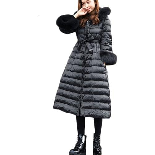 Winter Duck Down Jacket Women Big Fur Collar Black Down Coats Women Parkas Thick Long Coat Casacas Para Mujer real picture 100