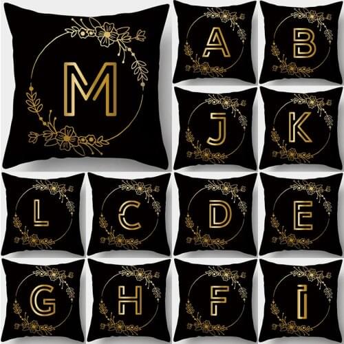 1Pcs Black Golden Alphabet Letter 43*43cm Polyester Cushion Cover Decorative Cushions for Sofa Car Decoration Pillowcase 40914