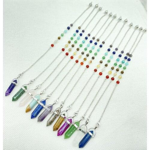 1PC Natural Gem Stone Quartz Crystal Tiger Eye Lapis 7 Chakra Reiki Healing Pendule Pendant Hex Pendulums For Dowsing Divination
