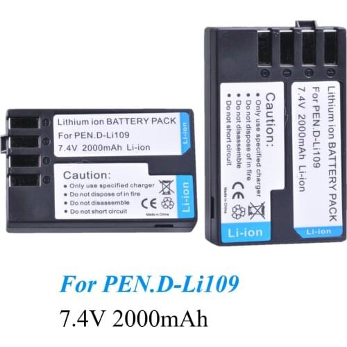 2pcs 2000mAh Rechargeable D-Li109 D Li109 DLi109 Camera Battery for Pentax KR, K-2 KR K2 KR K30 K50 K-30 K500 K-50 K-500 Battery