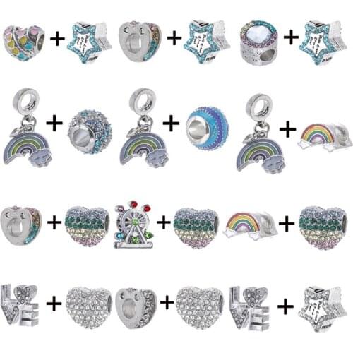 2Pcs/Lot High Quality Rainbow Of Love Charm Pendant Bead Fits Brand Bracelet & Necklace For Women Jewelry DIY Making Gift