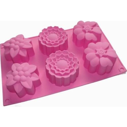 6-cavity Mixed Flowers Silicone Mould Molds Soap Cupcakes Muffin for Homemade
