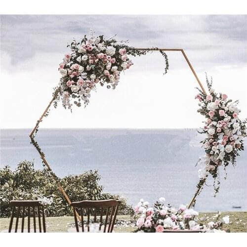 Artificial fake flowers geometric hexagonal iron backdrop arch stand outdoor Wedding home party backdrop arch stand decor crafts
