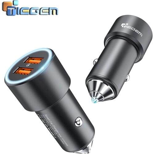 Tiegem Mini Dual USB Car Charger Adapter Metal Car-Charger Mobile Phone Car USB Charger Auto Charge QC3.0 36W for Samsung iPhone