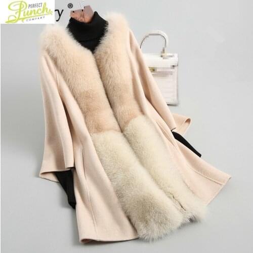 Big Women Autumn Winter Real Fox Fur Collar Wool Korean Double-side Woolen Coat Vintage Jacket X851800DMP81024MY1907