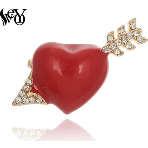 VEYO Red Cupid Love Archery Shape Rhinestone Brooches Stitch Metal Enamel Pins Lapel Pin Bags Badge Gift