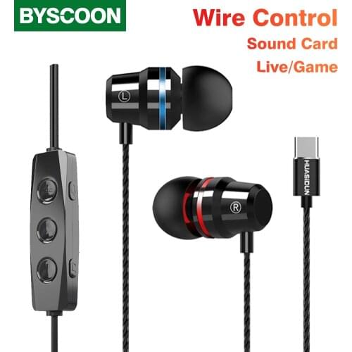 Byscoon TYPE-C Voice changing headset Wired Noise-canceling Live broadcast earphone Gaming Headset built-in sound card K song