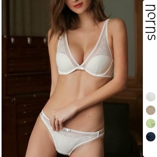 Norns Sexy Lace Thin Bra Panties Sets Women bra with Steel Hollow Underwear New European Gathered Deep V and American High-end