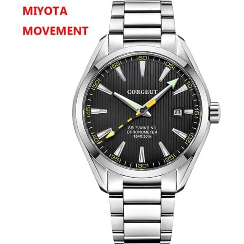 Corgeut Men Watch 41mm Black Dial MIYOTA 8215 Automatic Calendar Mechanical Sapphire Crystal Men Wristwatch Luxury Top Brand