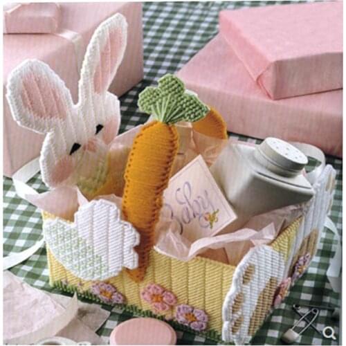DIY cross stitch embroidered coarse wool three-dimensional embroidery bedroom dressing table storage rabbit basket new style, yo