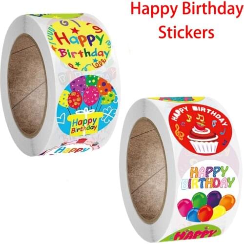500pcs/roll happy birthday sticker 8 colorful ballon designs for party gift package sealing labels decoration stationery tapes