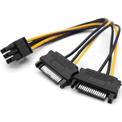 Dual two SATA 15 Pin Male M to pcie pci express pci-express PCI-e Express Card 6 Pin Female Graphics Video Card Power Cable 15cm
