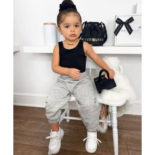 FOCUSNORM 1-7Y Summer Newly Infant Kids Girls Clothes Sets Causal Solid Sleeveless Vest Tops Long Pants Sports Outfits