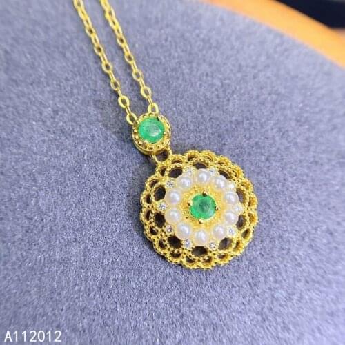 KJJEAXCMY fine Jewelry 925 Sterling Silver Natural Emerald Girl new popular pearl Pendant Necklace Support Test Chinese style