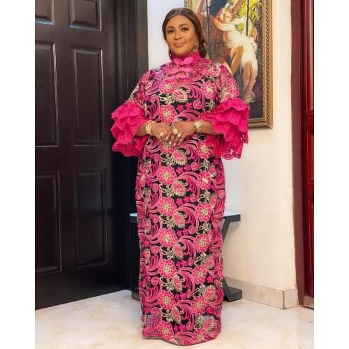 African Dresses for Women 2021 Summer African Women Lace Plus Size Long Dress African Clothes Plus Size Clothing for Women