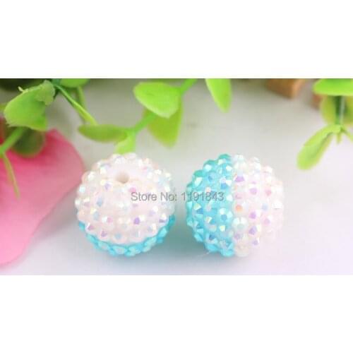 Kwoi vita Summer aque/white ab Color 20mm 100pcs/lot Chunky Resin solid Rhinestone Beads Ball for Kids Girls Jewelry Making