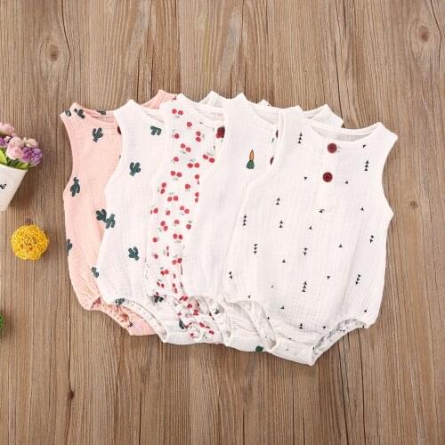 Newborn Baby Boy Girl Summer Cotton Linen Sleevelss Rompers Jumpsuit Clothes 0-18M