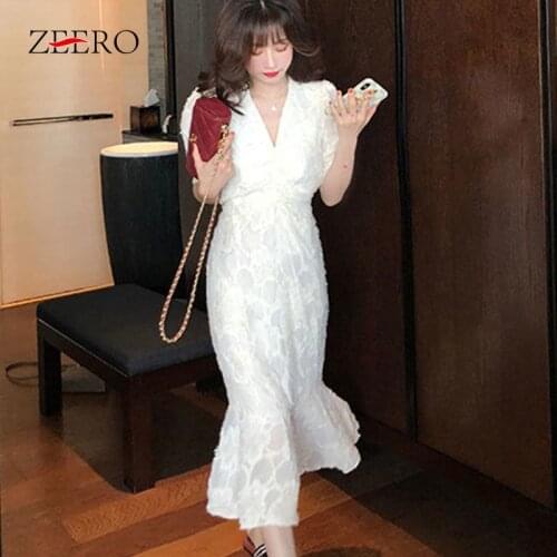 Summer Korean Women Puff Sleeve Sexy V Neck Midi Dress Elegant Female Casual Black Ruched Lace Up Mermaid Party Dresses Vestidos