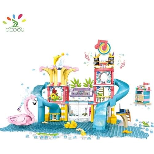 Hot sell 971pcs Friends Series Summer Fun Party Water Park Building Blocks for Girls City Architecture Bricks Set Children Toys