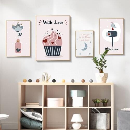 Simple Nordic small fresh vase love dessert Korean bedroom poster living room decoration picture painting core inkjet